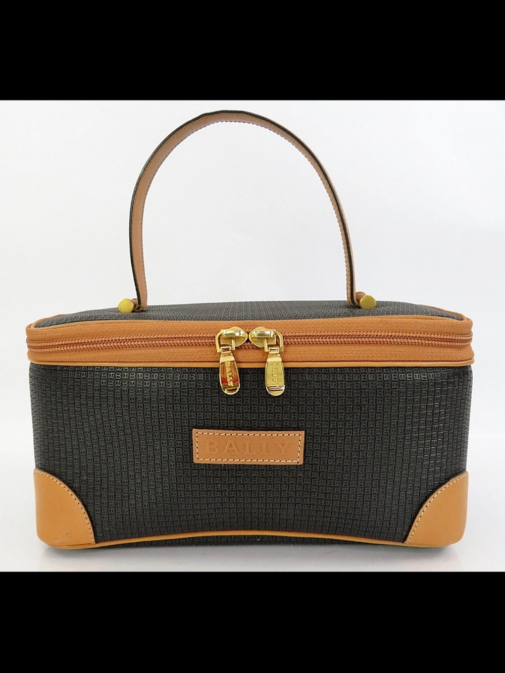 BALLY Black & Tan Cosmetic Train Case with Gold Hardware
